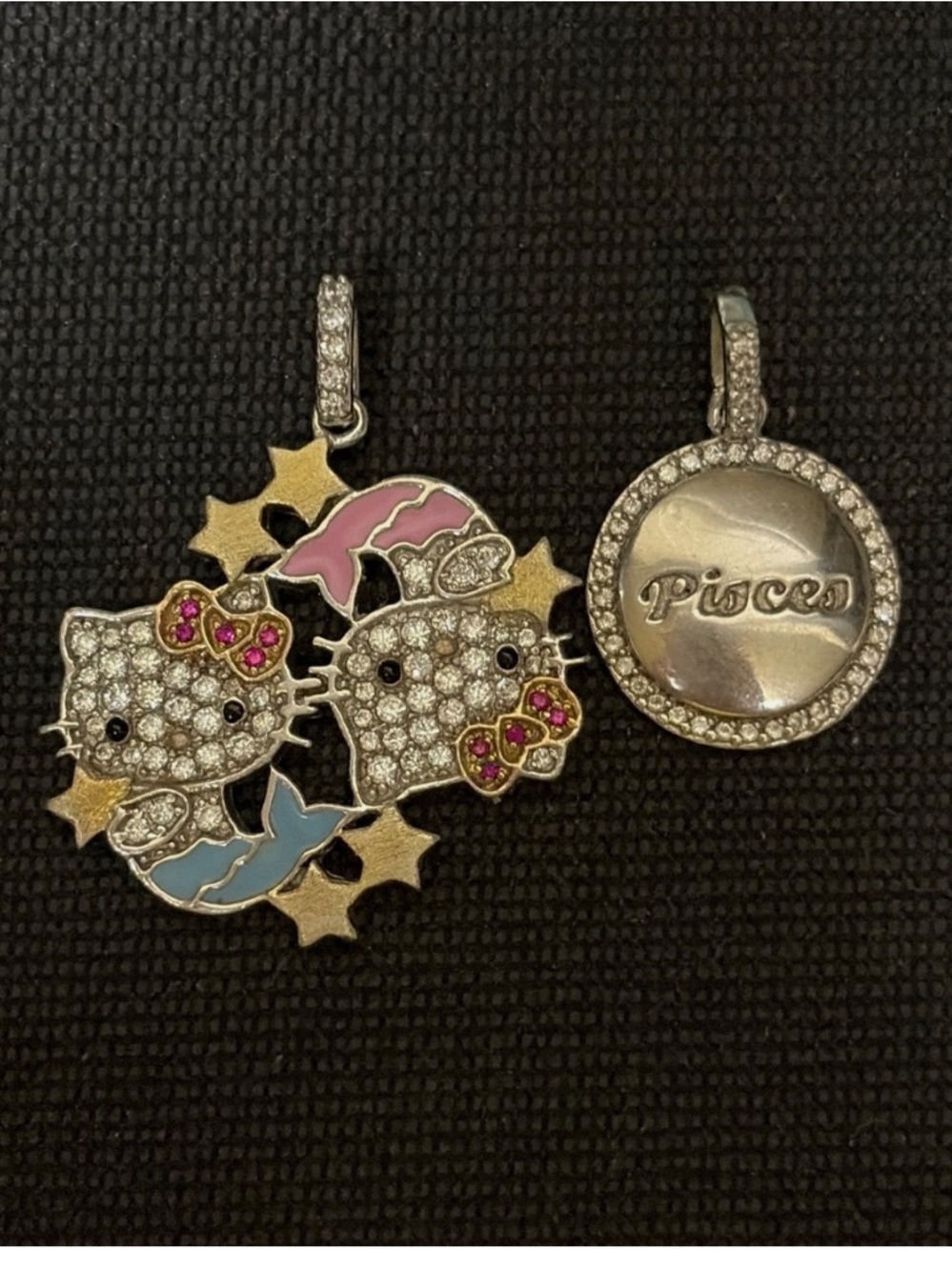 Hello Kitty Silver Pendant Set with Pink & Blue Accents